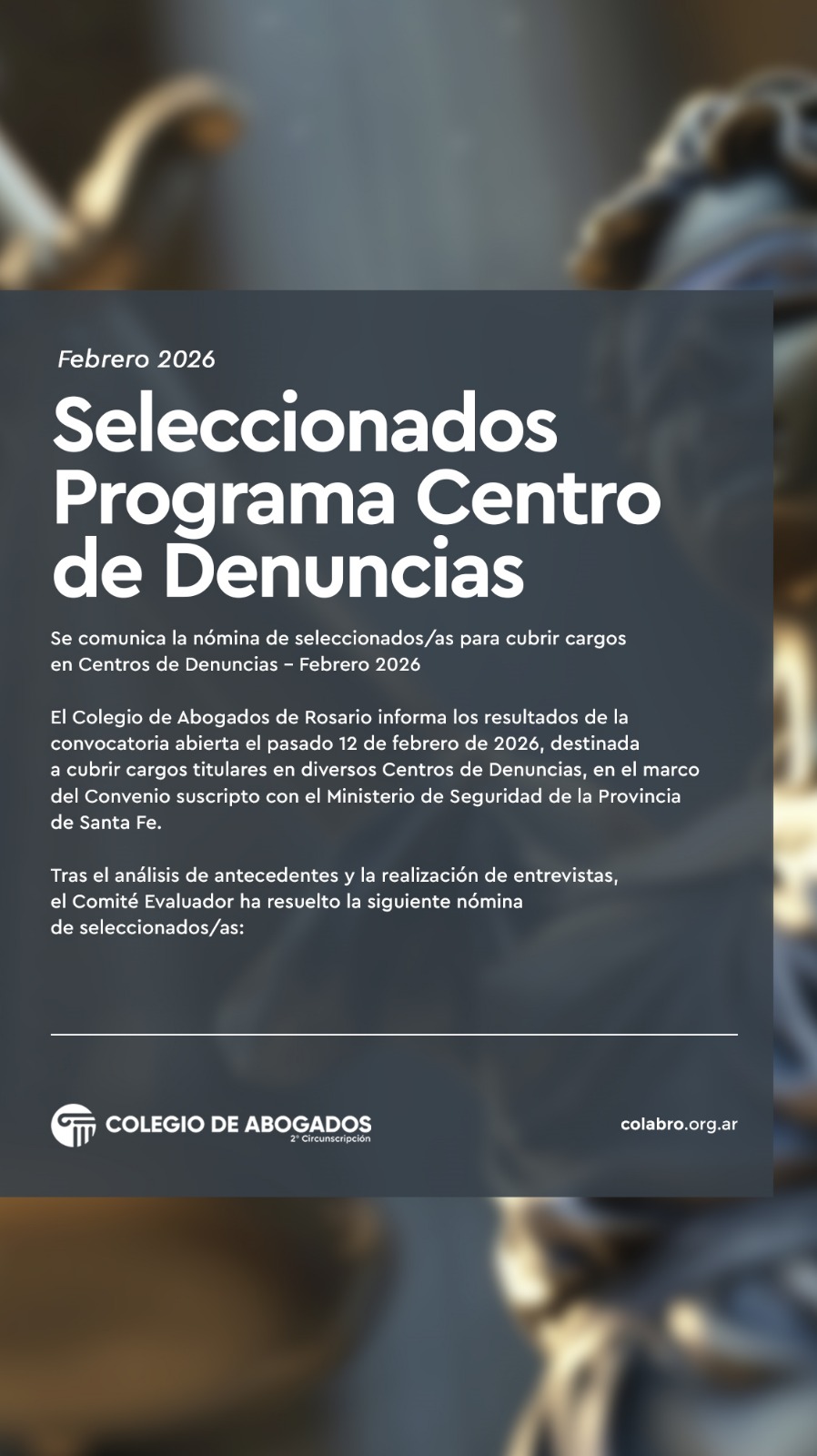 Seleccionados Programa Centro de Denuncias - febrero 2026